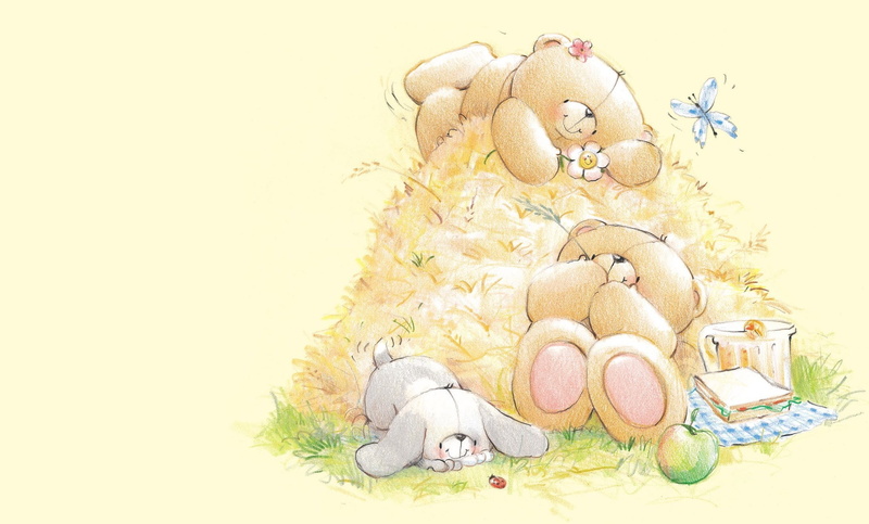 Forever Friends Deckchair bear, art, bear, 1080P, summer, Bunny, childrens, hay, stay, mood