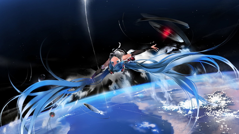 Vocaloid, motion, speed, nature, light trail, outdoors, long exposure, blue, digital, illuminated, digital composite, glass - material, blurred motion