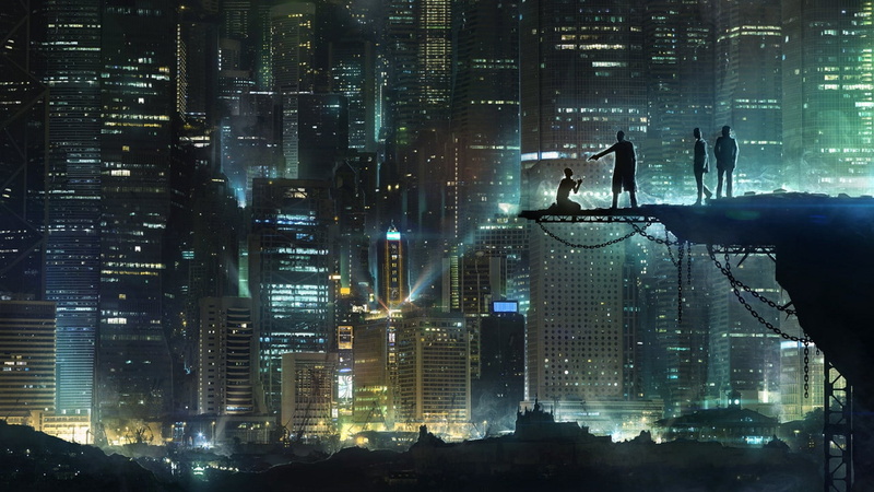 1080P, hd, cityscapes, darkness, kong, artwork, art, city, buildings, skyline, x, hong, Dead, lights