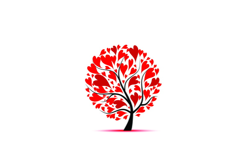 hearts, tree, symbol, ornate, flower head, leaf, forest, beauty in nature, botany, plant, creativity, heart, freshness, minimalism, sign, copy space, flowering plant