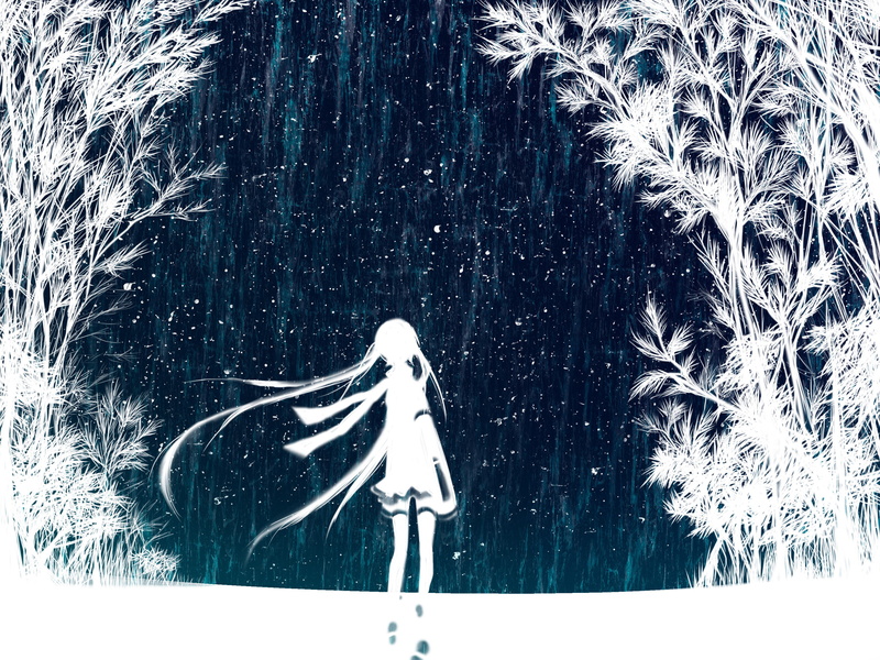 snow, girl, people, snowflake, snowing, frozen, frost, white, woodland, landscape, winter, cold - Temperature, Hatsune Miku, stars, anime, trees, holiday