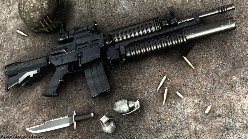 aggression, weapon, bullet, violence, sign, military, carbine, security, ammunition, still life, crime, 1080P, machine gun, warning sign, handgun, communication