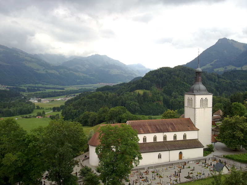 mountain peak, green, scenics - nature, history, environment, place of worship, sky, Trees, 2K, Alps, mountain range, outdoors, landscape, religion, Field