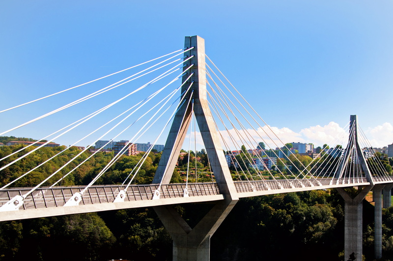 nature, low angle view, bridge, bridge - man made structure, clear sky, summer, outdoors, fribourg, connection, blue, building exterior, cable-stayed bridge