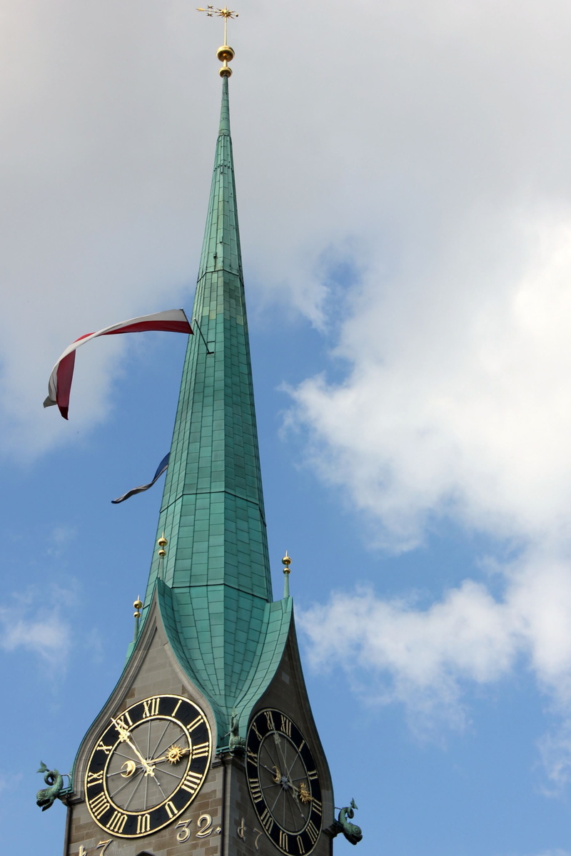 suiss, flag, nature, zurich, day, high section, city, patriotism, clock, architecture, travel destinations, 2K, building, travel, spire, low angle view