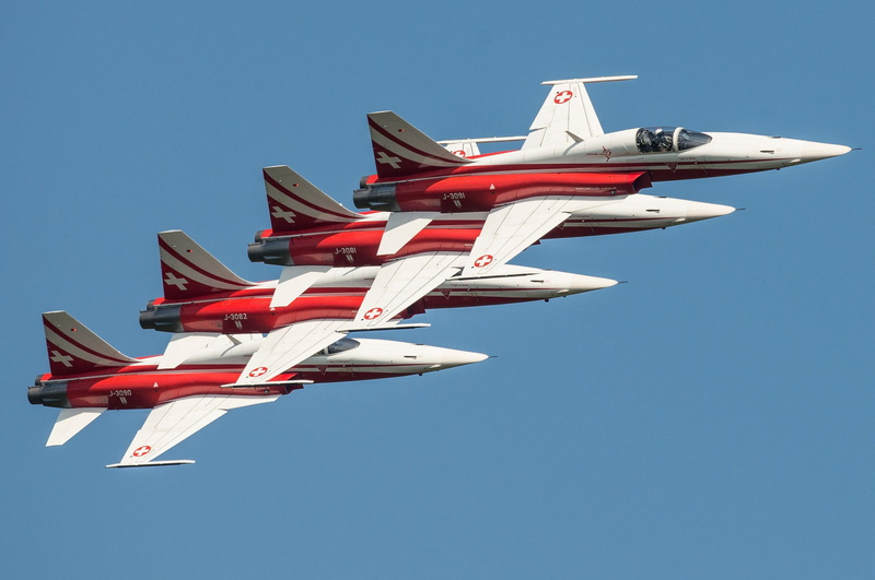 aircraft, aviation, f 5, patrouille, acrobatic, 1080P, suisse, air, freedom, jet, fighter, northrop