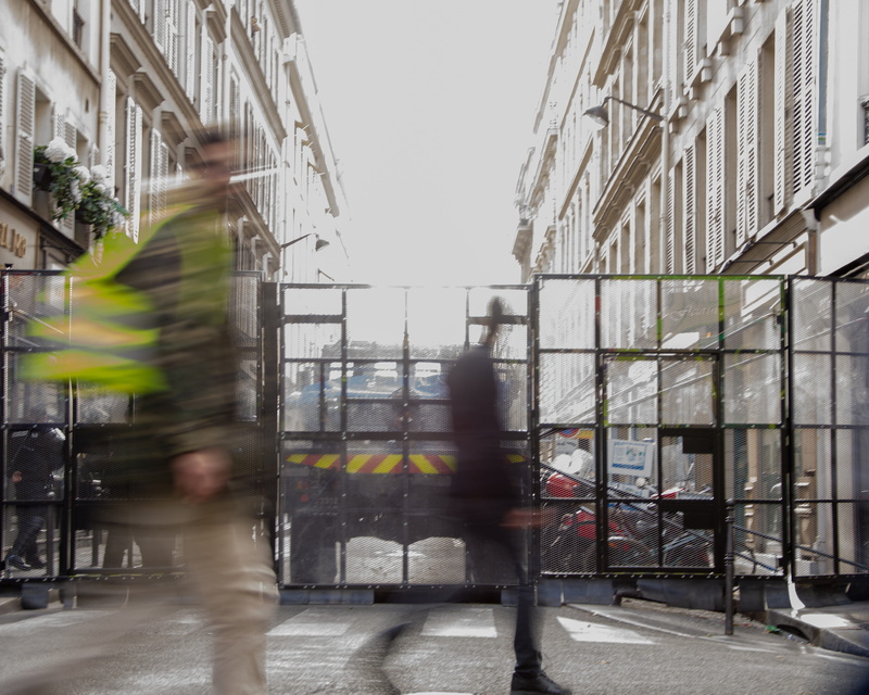gilet jaune, road, one person, 4K, architecture, street, city life, day, police, building exterior, transportation, lifestyles, on the move, building