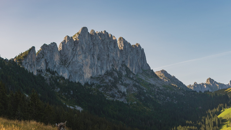 blue, outdoors, mountains, environment, nature, tranquil scene, coniferous tree, plant, no people, rock - object, clear sky, rock, scenics - nature, solid