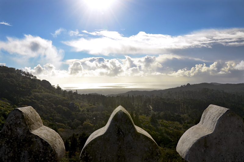 mountain, rock - object, trees, wood, cloud - sky, beauty in nature, 2K, day, forêt, sintra, tree, solid, sun, nuage, environment, tranquil scene, lens flare
