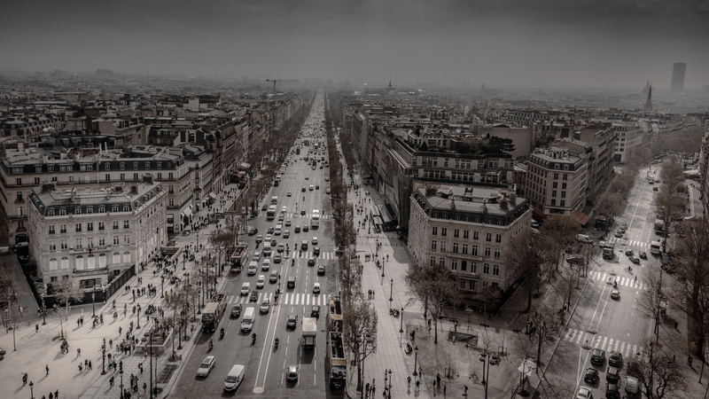 champs Élysées, photography, france, black and white, champs elysees, 4K, avenue, aerial photography, street, paris, monochrome, champs-Élysées, cityscape