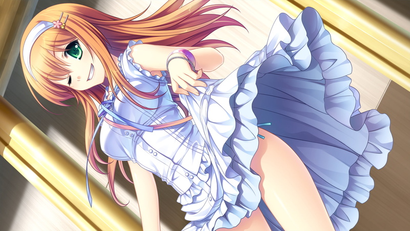green eyes, anime girls, visual novel, Haruki Urara, white dress, redhead, 1080P, and Sora no Mukou de Sakimasu you ni