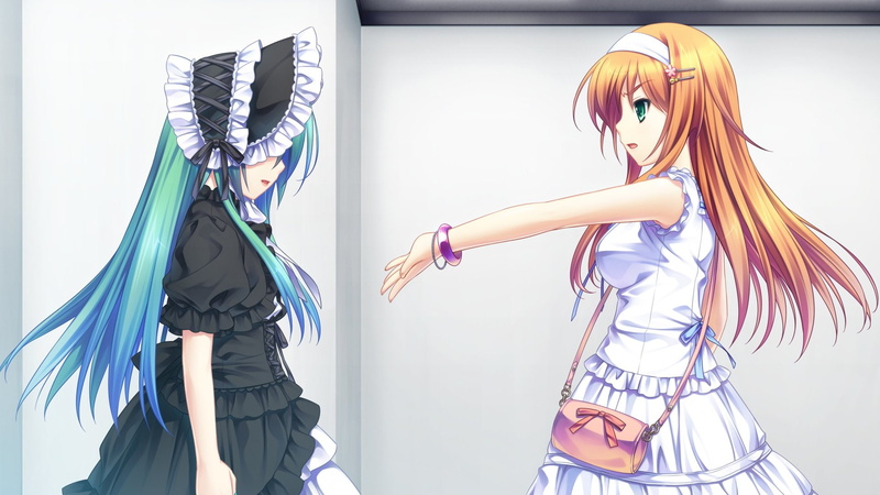 Urara Haruki, Juri Kourihama, Green Eyes, Ribbon, Hairpin, Blonde, Blue Hair, and - Sora no Mukou de Sakimasu you ni -, 1080P, Handbag, Long Hair, Gothic