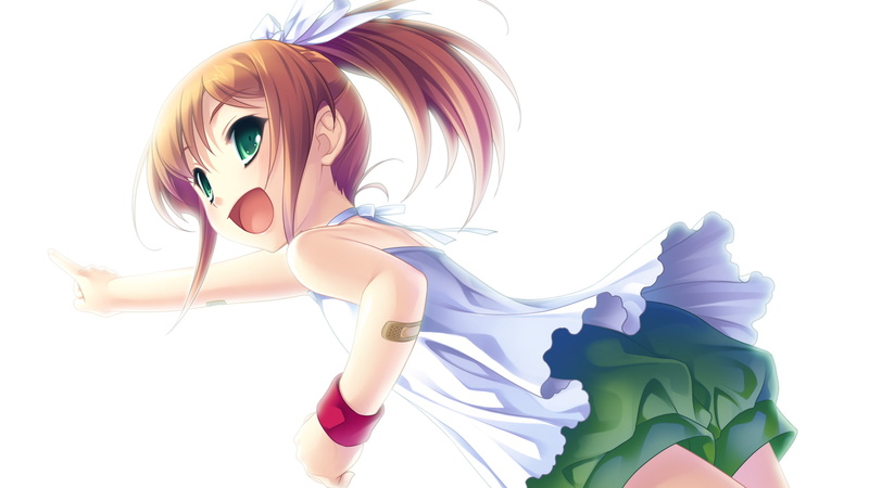 and - Sora no Mukou de Sakimasu you ni -, Shorts, Short Hair, Green Eyes, Girl, Ponytail, Urara Haruki, Anime, Smile, 1080P, bow (Clothing)
