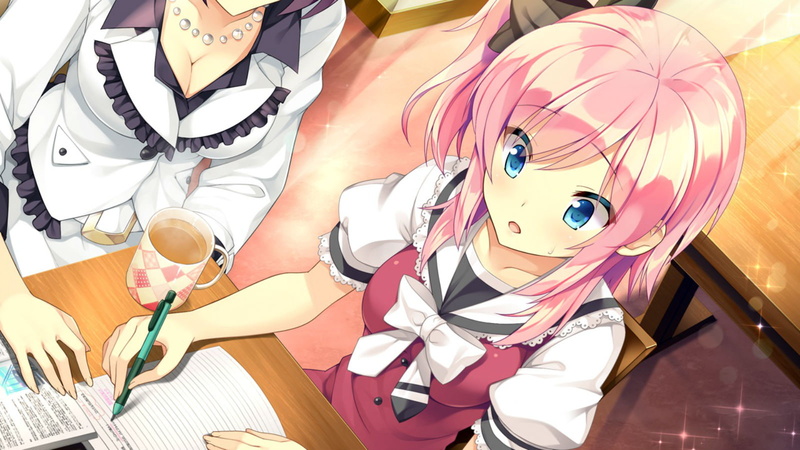 720P, game, eyes, seifuku, necklace, eri, cleavage, natsume, short, saku, hair, konomi, annaffiare blue, koba, miyako, koi, drink, bow, fujita, yakusoku