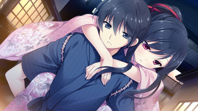 Yukata, 1080P, Anime, Red Eyes, Girl, Blue Eyes, Blush, Black Hair, Long Hair, Toki wo Tsumugu Yakusoku, Japanese Clothes, Jinguu Misaki