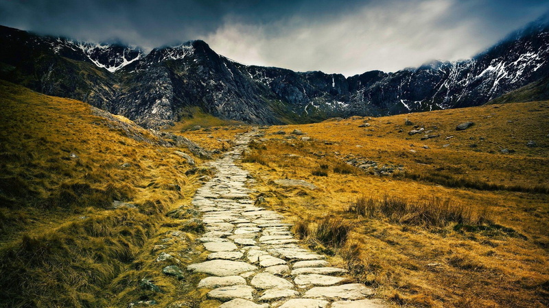 path, photography, field, 1920x1080, grass, mountain, 1080P, cloud, stone, green, beige, pathway