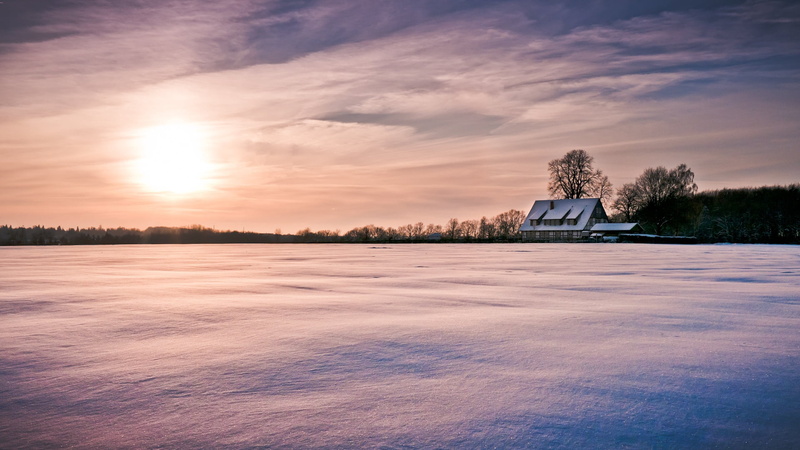 built Structure, carpet, snowdrifts, cloud - Sky, winter, sunset, blue, red, cold - Temperature, nature, water, non-Urban Scene, farm, romantic sky, lake