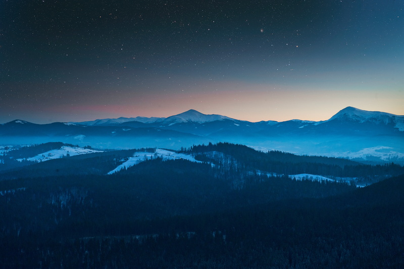 landscape, mountain range, no people, sky, night, Mountains, environment, tranquil scene, scenics - nature, cold temperature, nature, Twilight, 4K, snow