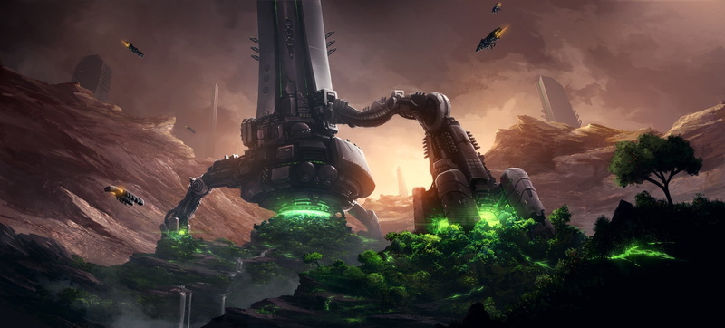 city, night, art and craft, sky, sculpture, cloud - sky, plant, built structure, architecture, beauty in nature, sunset, nature video games space fantasy art landing landscape endless legend