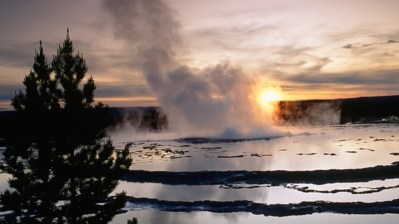 water, no people, beauty in nature, widescreen high resolution nature hd 1920x1080, hot spring, tranquil scene, sunset, reflection, sky, nature, smoke - physical structure