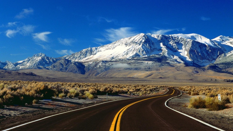 scenics - nature, mount scenery, highway, national park, road, transportation, road trip, snowcapped mountain, road marking, sky, outdoors, the way forward