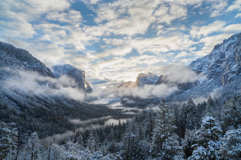 winter, 1080P, landscape, valley, mountain, California, mountains, clouds, Sierra Nevada, tranquility, environment, coniferous tree, CA, mountain range