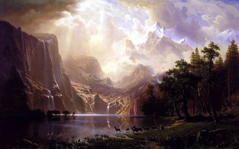 hd, mountains, art, nature, nevada, Bierstadt, among, 720P, painting, Light, dramatic, sierra, Sierra Nevadas