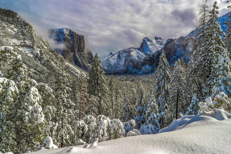 Yosemite National Park, mountains, 1080P, ate, Yosemite Valley, valley, snow, Sierra Nevada, forest, winter, California, CA