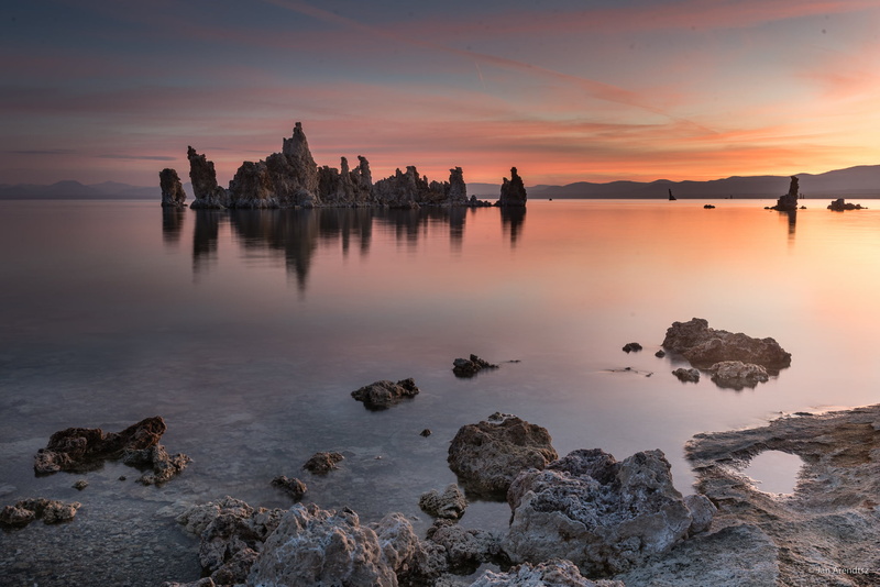 Sunrise, rock, United States of America, lake, sea, sunset, rock formation, California, Colour, Orange, Mono County, Nature, Clouds, scenics, body, mono