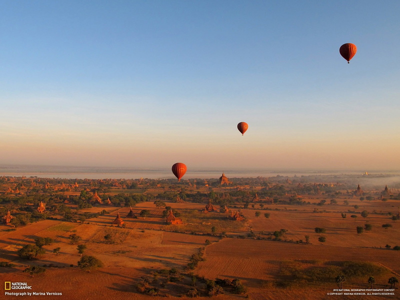 sky, clear sky, landscape, air vehicle, travel, hot air balloon, no people, mode of transportation, adventure, travel destinations, transportation, copy space
