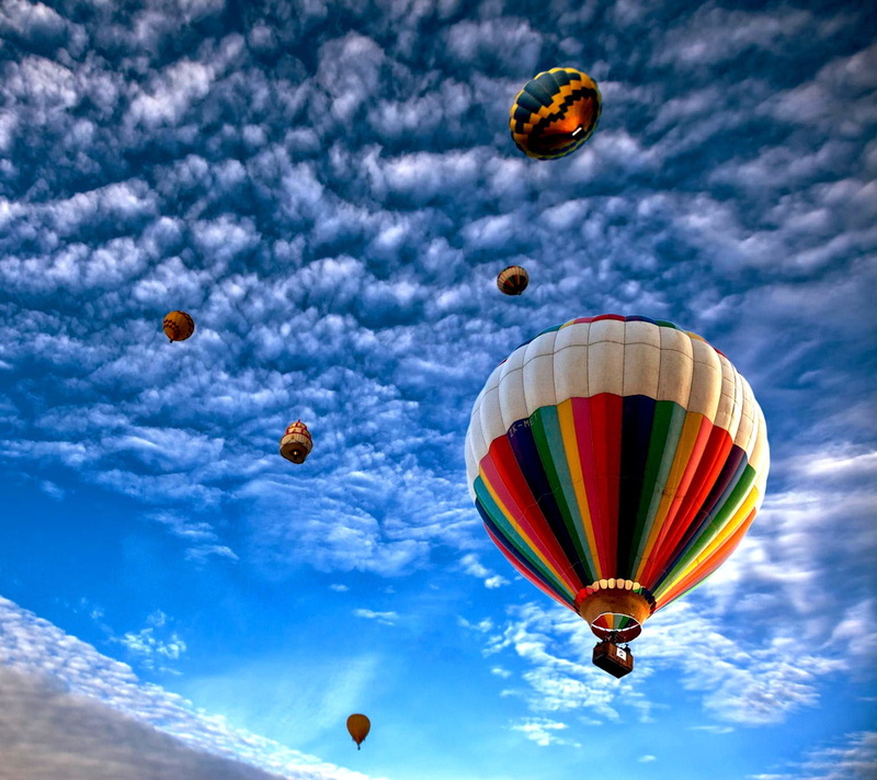 blue, hot air balloon, air vehicle, multi colored, sport, flying, adventure, day, freedom, 720P, sky, no people, abstract, outdoors, ballooning festival