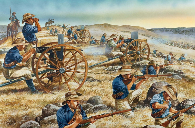 outdoors, sky, day, rifle, nature, cowboy, real people, architecture, group of people, transportation, people, the past, shots.figure, machine gun Hiram Maxim