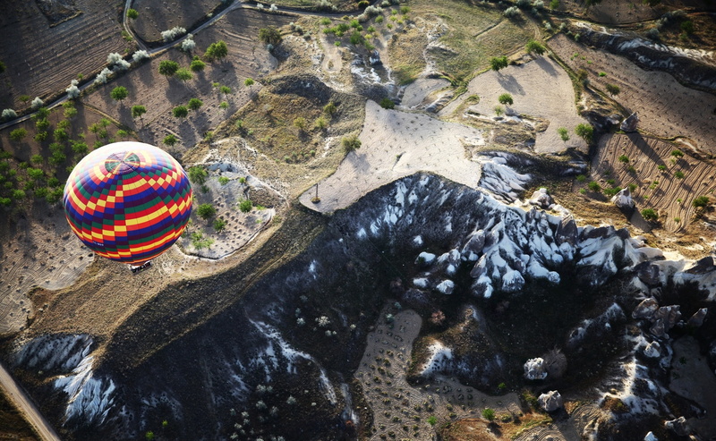 day, rock, high angle view, Turkey, no people, solid, red, blue, Europe, nature, air, mountain, yellow, physical geography, water, beauty in nature, sunlight