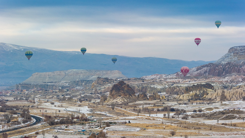 water, bird, no people, view, architecture, aerial View, valley, famous Place, landscape, fly, transportation, balloons, turkey - Middle East, travel Destinations