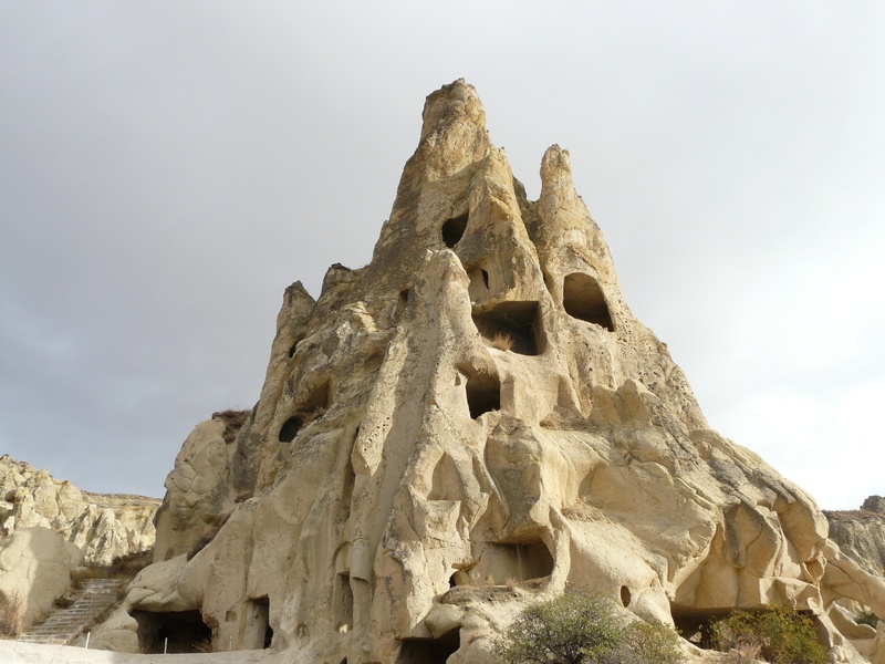 christianity, eroded, land, beauty in nature, former klosteranlage, tranquility, tranquil scene, mountain, low angle view, geology, volcanic rocks, cappadocia