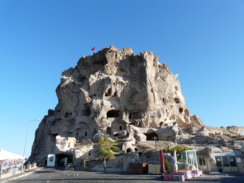rock, clear sky, city, Stone, apartments, architecture, cappadocia, Dwellings, history, mountain, day, uchisar, sunlight, solid, rock - object, turkey