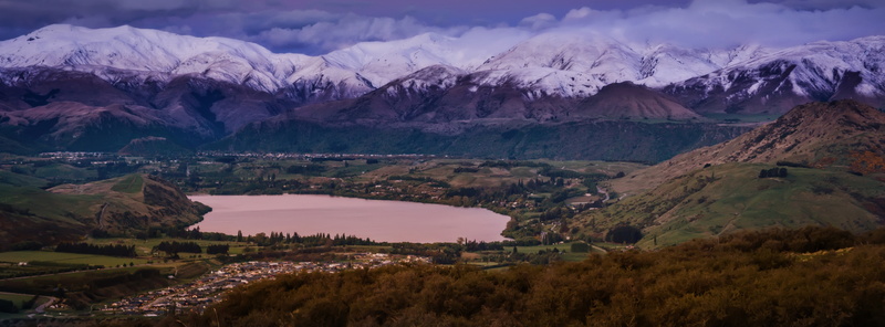 mountains, beauty in nature, landscape, arrowtown, winter, mountain range, nature, non-urban scene, tranquility, lake, capped, cloud - sky, snow, 5K, water