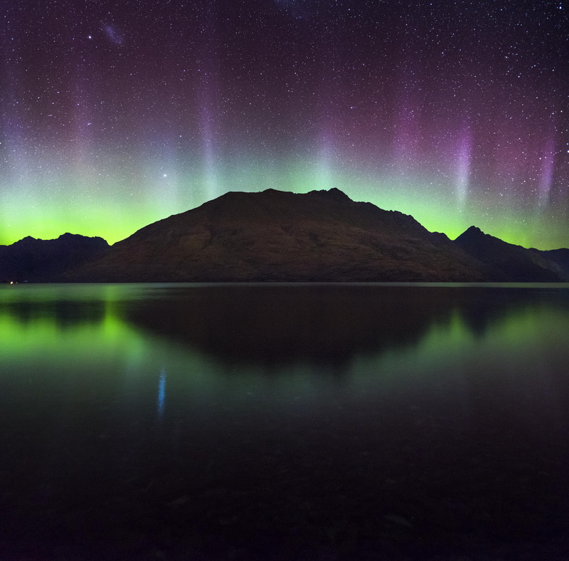 New Zealand, Queenstown, Southern lights, Landscape, 4K, 4K, Aurora, Cecil Peak, Reflections
