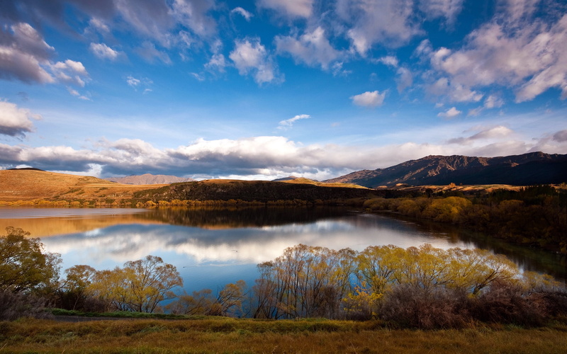 hayes, water, clouds, reflections, 2K, sky, lake