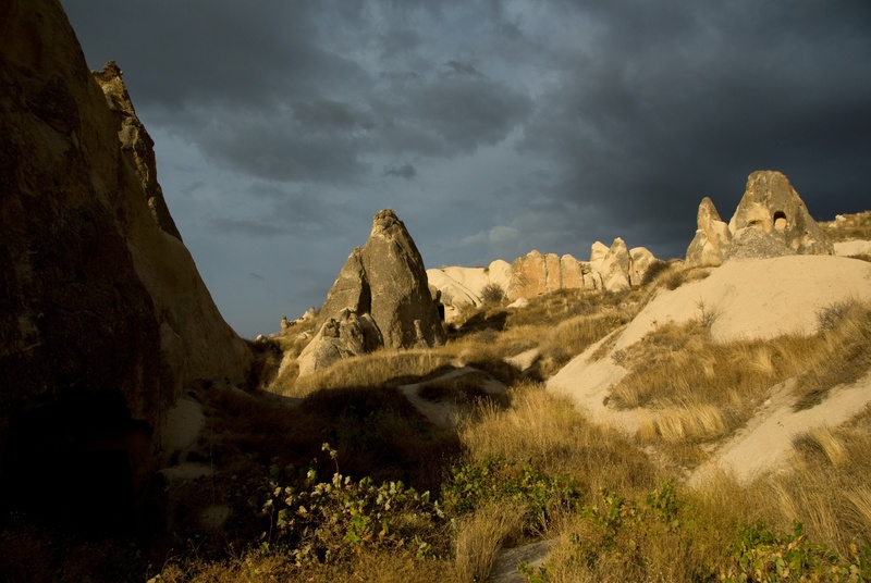 göreme, turkey, travel, storm, scenics - nature, valley, fairy chimneys, göreme open air museum, rock, cappadocia, plant, environment, mountain, sky, rock - object