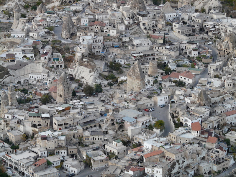 high angle view, built structure, town, unesco world heritage, minarets, townscape, day, uchisar, chaos, outdoors, castle rock, city, turkey, nevşehir province
