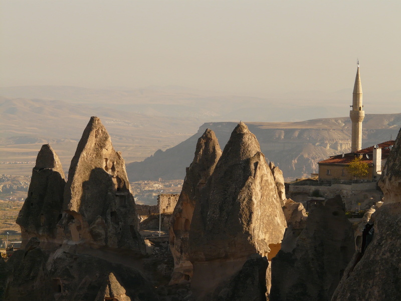 city, fairy towers, sky, distant, uchisar, no people, building exterior, building, place of worship, architecture, outdoors, tower, tourism, minaret, history