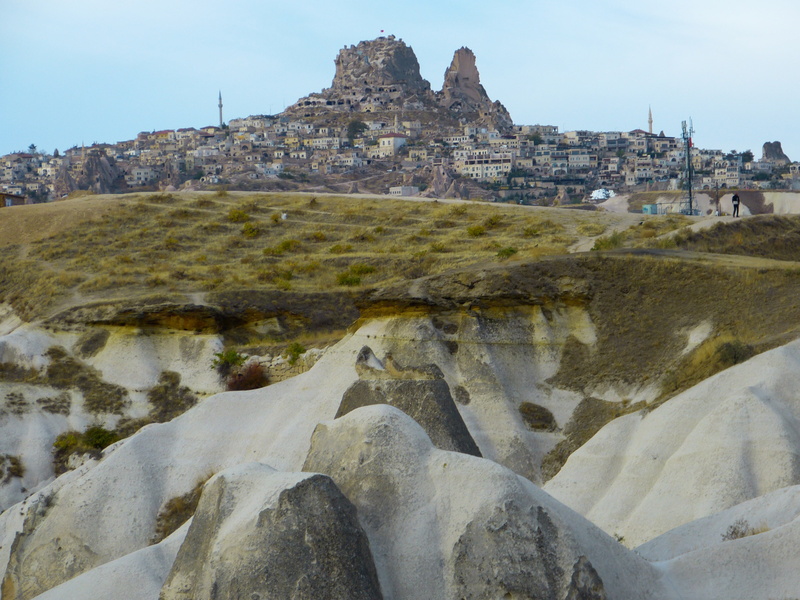 built structure, cliff, land, water, outdoors, low angle view, turkey, mountain, no people, rock apartments, city, abbey, 4K, rock - object, rock, sky