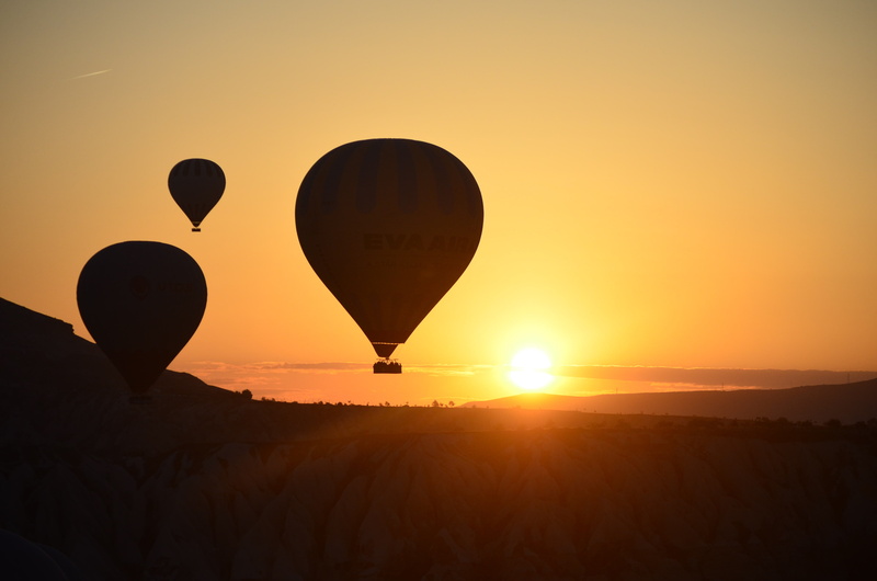 no people, travel, mid-air, nature, freedom, turkey, outdoors, transportation, silhouette, orange color, tranquil scene, hot air balloon, 4K, beauty in nature