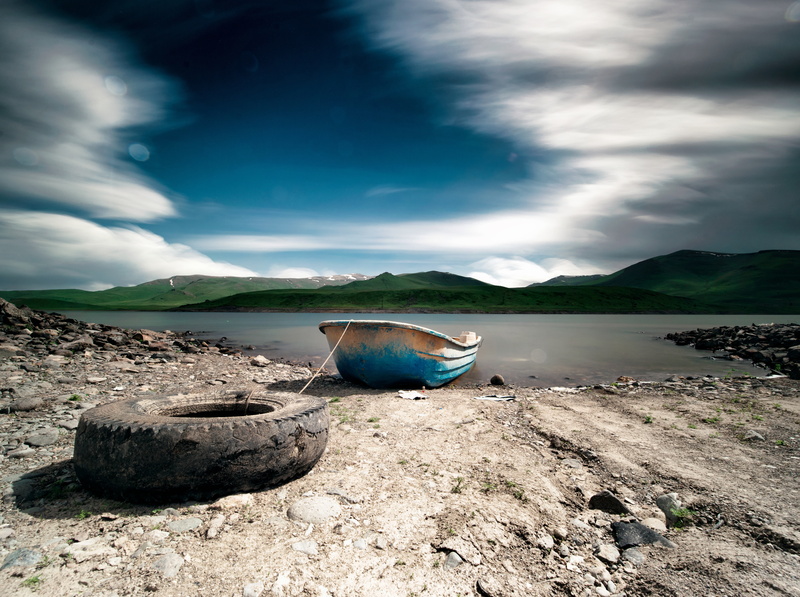 Boat, armenia, beauty in nature, rock - object, Shore, rock, mountain, mountainlake, idyllic, syunik, scenics - nature, Landscape, water, sky, cloud - sky