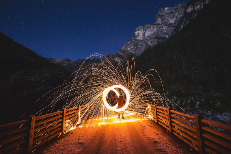 long exposure, light painting, mountains, 2K, photography