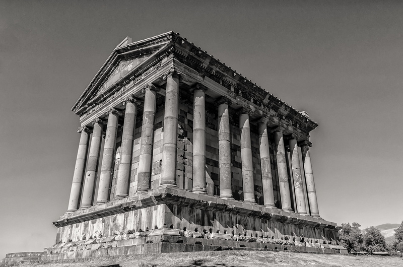 building exterior, old ruin, old, bandw, travel, built structure, garni temple, architect, history, archaeology, armenia, sky, day, outdoors, architecture