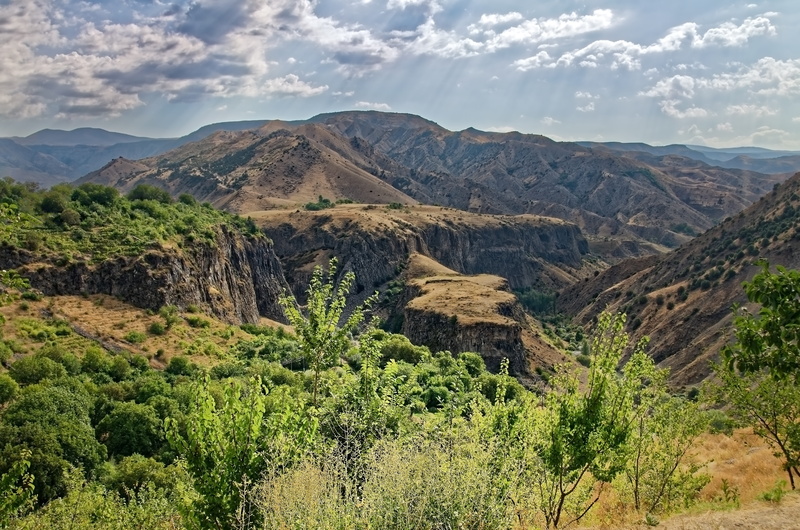 tree, formation, garni gorge, cloud - sky, plant, rock, azat river, environment, caucasus, tranquil scene, gorge, armenia, 8K, no people, day, arid climate