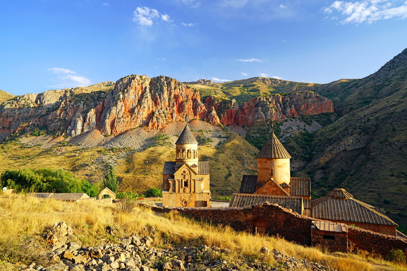 rock - object, mountains, Noravank, history, outdoors, environment, sky, landscape, place of worship, scenics - nature, formation, Armenia, building, building exterior