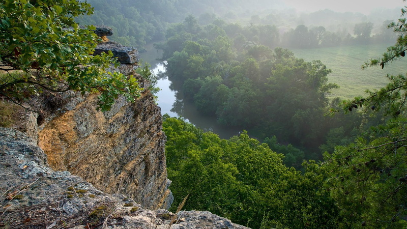 green, tennessee, leaf, park, cliff, foggy, 1080P, river, tree, forest, nature and landscapes